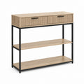 Consolle ingresso con 2 cassetti e 2 ripiani rovere chiaro e nero in truciolare e acciaio 100 x 35 x 100 cm