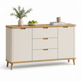 Credenza da sala da pranzo crema e rovere in MDF rettangolare con 3 cassetti e 2 ante 140 x 40 x 85 cm