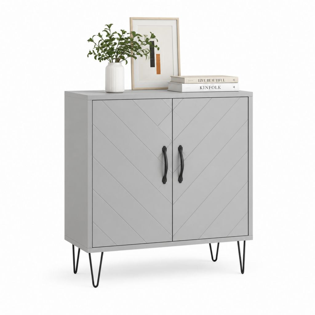 Credenza a 2 ante grigio in MDF con gambe in acciaio 80 x 40 x 80 cm
