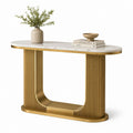 Consolle da ingresso ovale bianca e oro in pietra sinterizzata e acciaio inox 120 x 40 x 80 cm