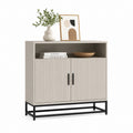 Credenza da pranzo beige in MDF con ante scanalate e struttura in acciaio 100 x 40 x 100 cm