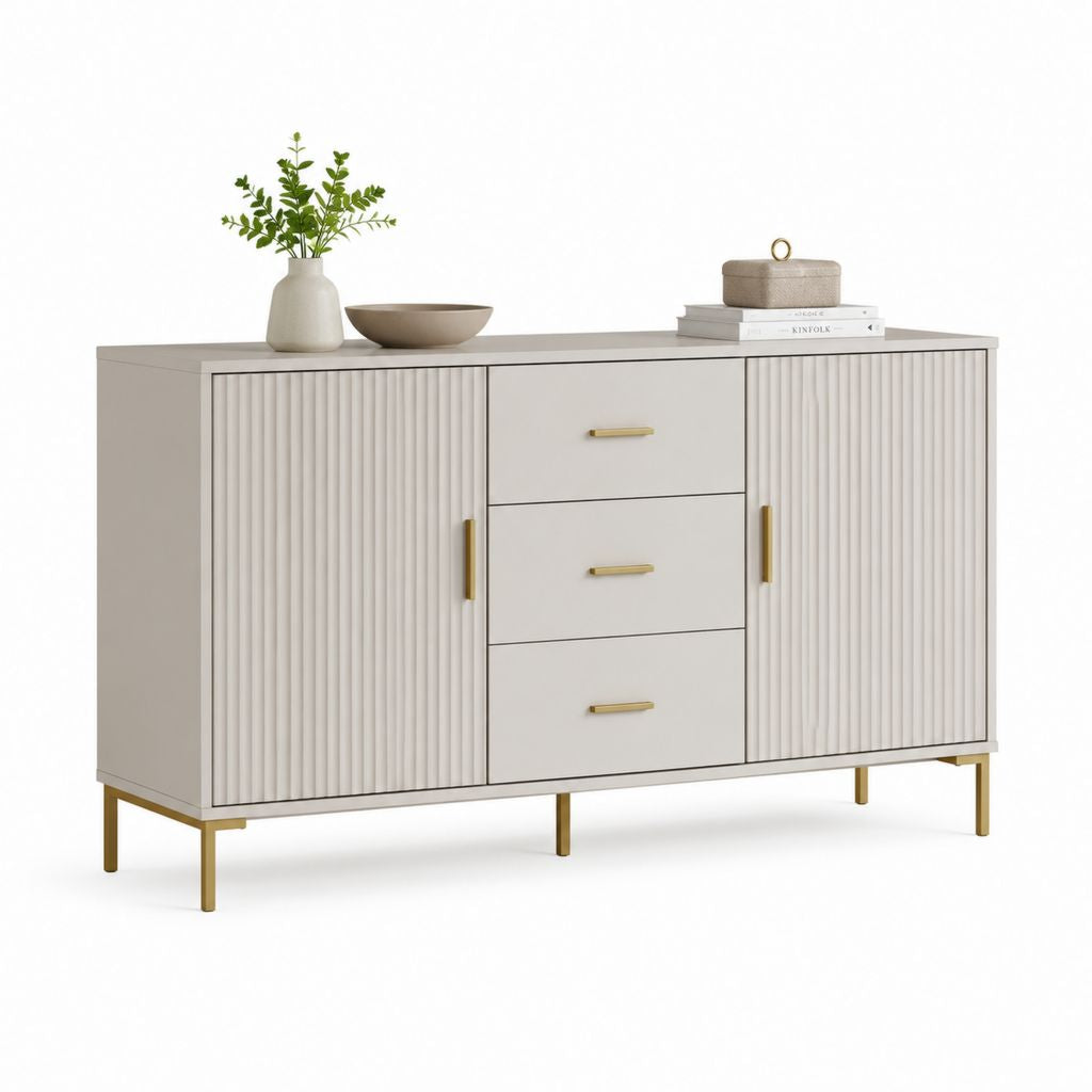 Credenza da sala da pranzo beige in MDF rettangolare con 2 ante e 3 cassetti 160 x 40 x 80 cm