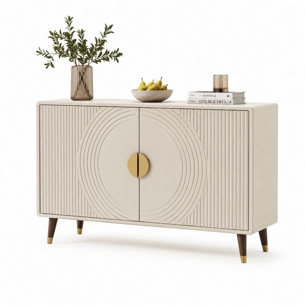 Credenza 2 ante avorio in MDF laccato rettangolare 160 x 40 x 85 cm