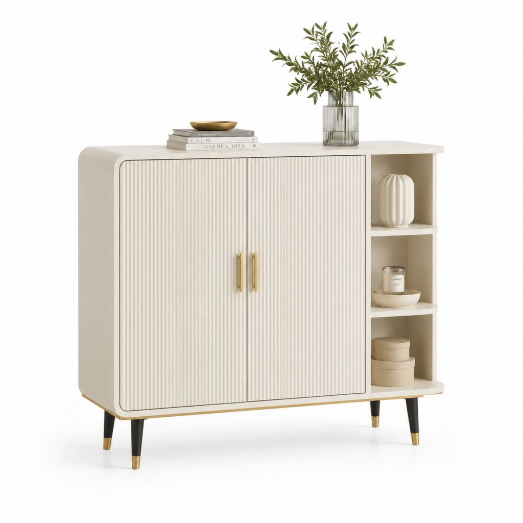 Credenza da sala da pranzo bianco crema in MDF rettangolare con 2 ante e ripiani 120 x 40 x 90 cm