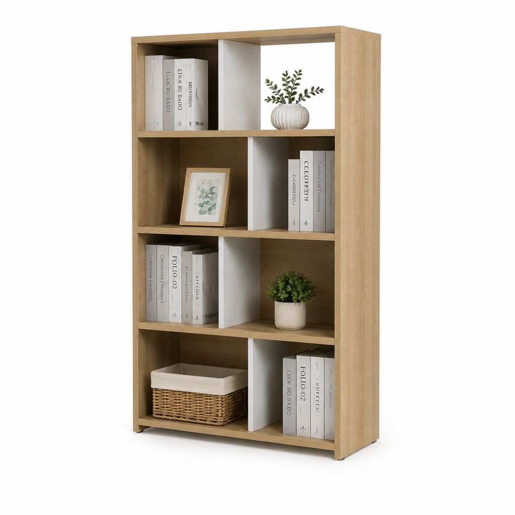 Libreria a 4 ripiani in truciolare rovere chiaro e bianco 60 x 24 x 120 cm