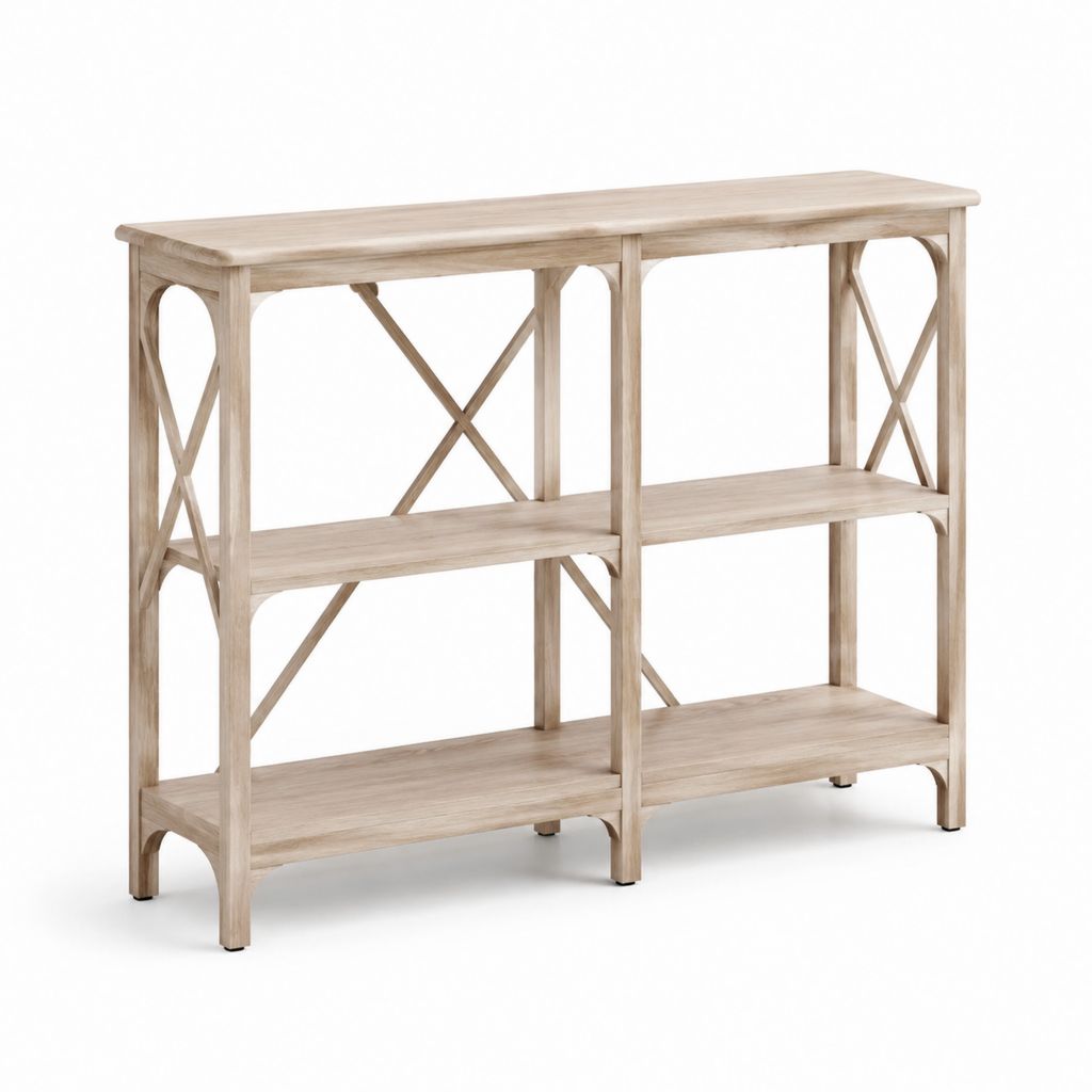 Consolle con ripiani in legno massello di pino beige 110 x 35 x 90 cm
