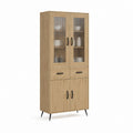 Credenza alta 4 ante 2 cassetti rovere con vetro scanalato 80 x 40 x 180 cm