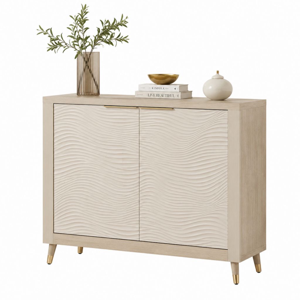Credenza da sala da pranzo 2 ante rovere chiaro e avorio in MDF 100 x 40 x 85 cm