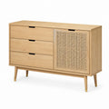 Credenza con 3 cassetti e anta in rovere e rattan rettangolare 120 x 40 x 80 cm