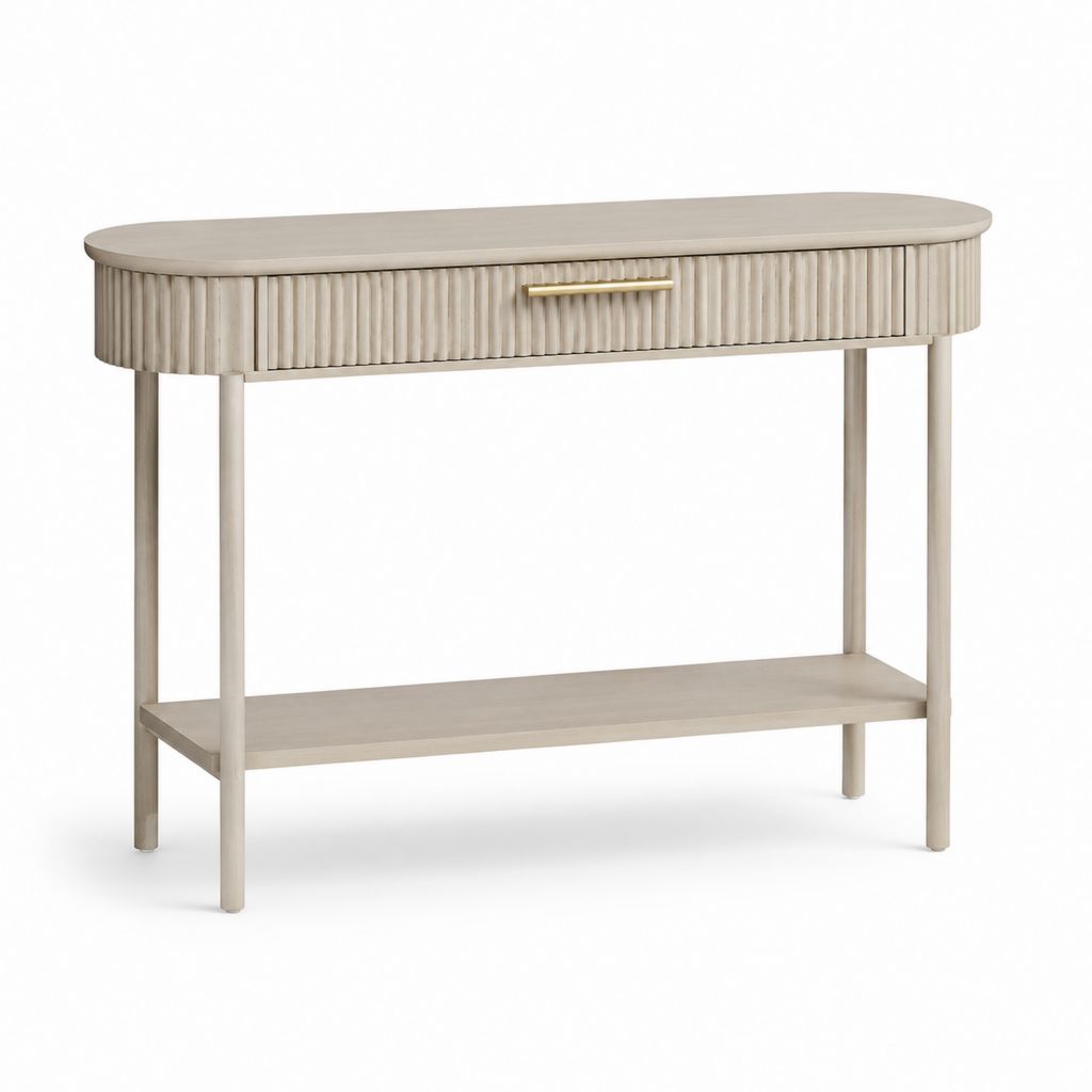 Consolle ingresso con cassetto beige in MDF impiallacciato rovere ovale 120 x 40 x 80 cm