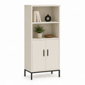 Credenza alta rettangolare avorio in MDF con ripiani aperti e ante 80 x 40 x 180 cm