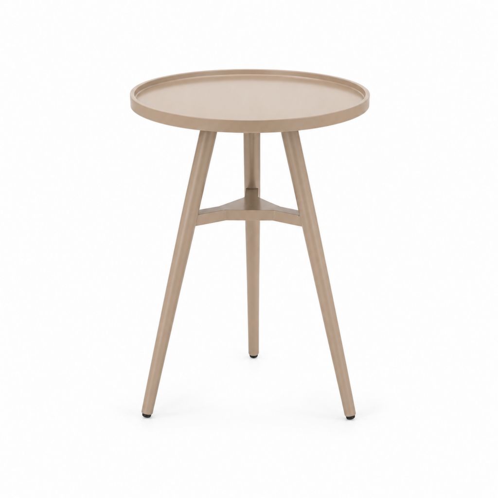 Tavolino laterale rotondo beige in MDF e faggio massello Ø 50 x 60 cm