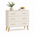 Credenza a 3 cassetti bianca in MDF rettangolare 120 x 40 x 85 cm con gambe in legno massello