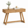 Consolle ingresso rettangolare in MDF impiallacciato rovere naturale con 2 cassetti 120 x 40 x 75 cm