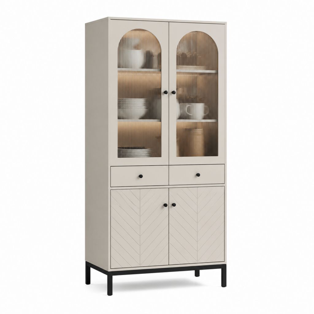 Vetrina da sala da pranzo tortora in MDF e vetro temperato scanalato rettangolare 80 x 40 x 180 cm