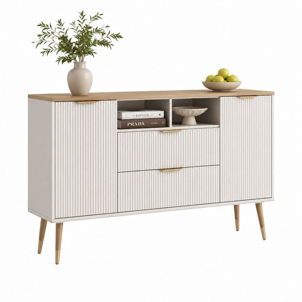 Credenza da sala da pranzo bianca e rovere in MDF 160 x 40 x 90 cm
