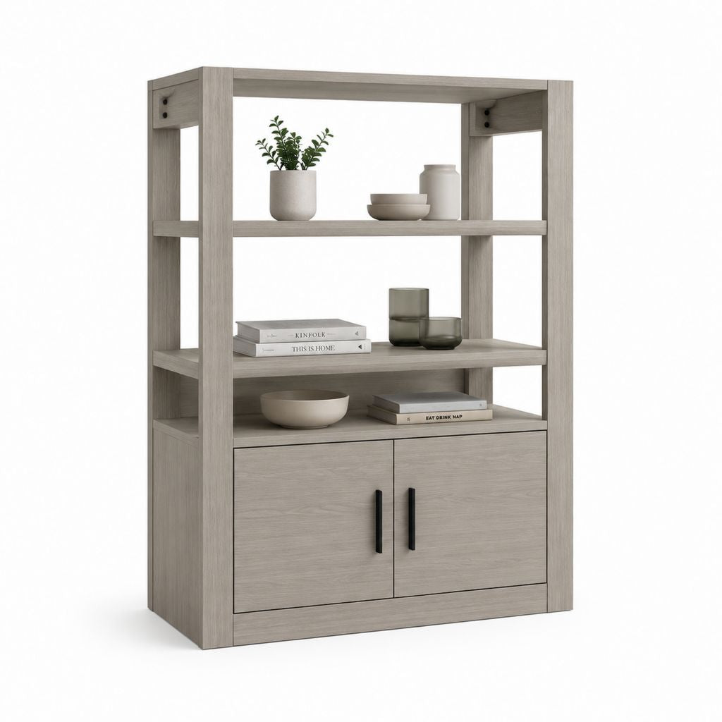 Credenza alta con scaffale rovere grigio in pannello truciolare 120 x 40 x 180 cm