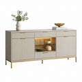 Credenza da sala da pranzo crema in MDF con LED e gambe dorate 160 x 40 x 85 cm