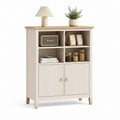 Credenza alta da sala da pranzo beige in MDF con ante scanalate 80 x 40 x 110 cm