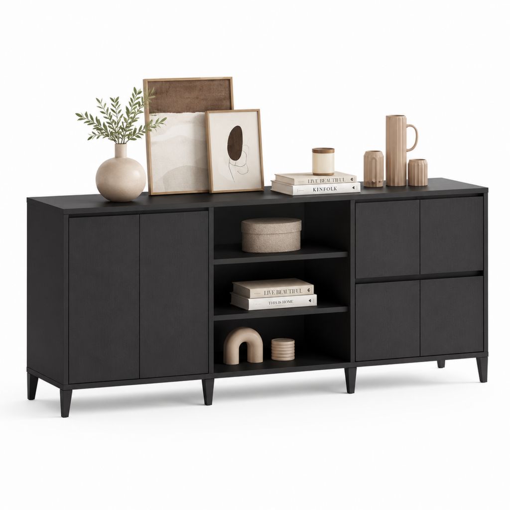 Credenza contenitore nera in pannello truciolare melaminico rettangolare 160 x 40 x 80 cm