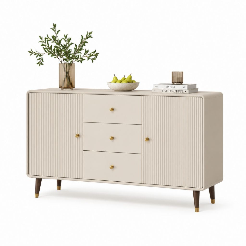 Credenza da sala da pranzo beige in MDF con 2 ante e 3 cassetti 160 x 40 x 80 cm