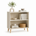 Credenza a giorno beige in pannelli di particelle con gambe in legno massello 80 x 35 x 90 cm