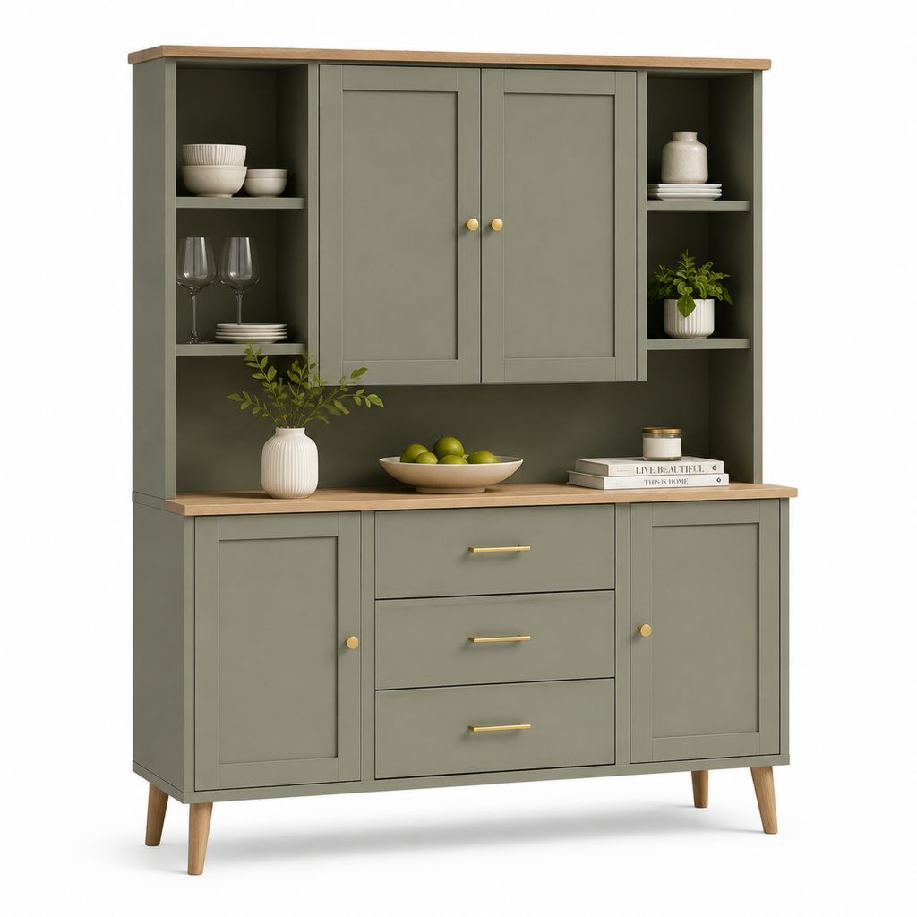 Credenza con alzata verde oliva in MDF rettangolare 120 x 40 x 190 cm