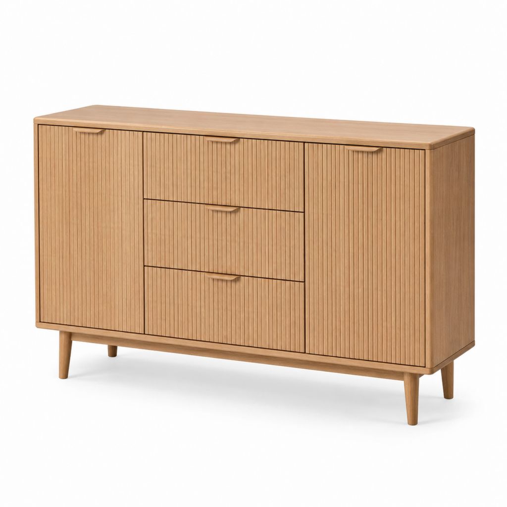 Credenza da sala da pranzo rovere in MDF impiallacciato con 3 cassetti e 2 ante 160 x 40 x 85 cm