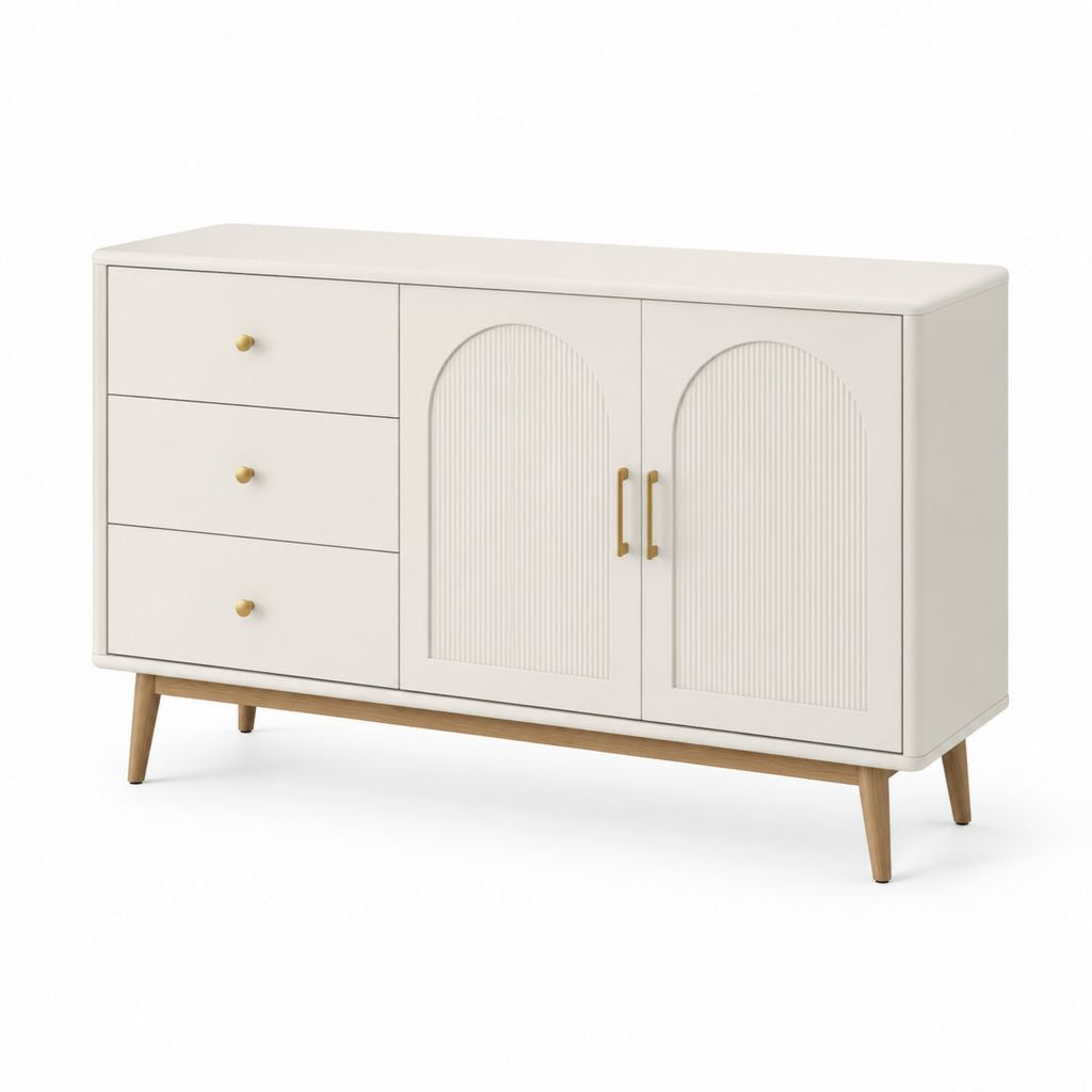 Credenza da sala da pranzo avorio in MDF rettangolare con 3 cassetti e 2 ante 140 x 40 x 80 cm
