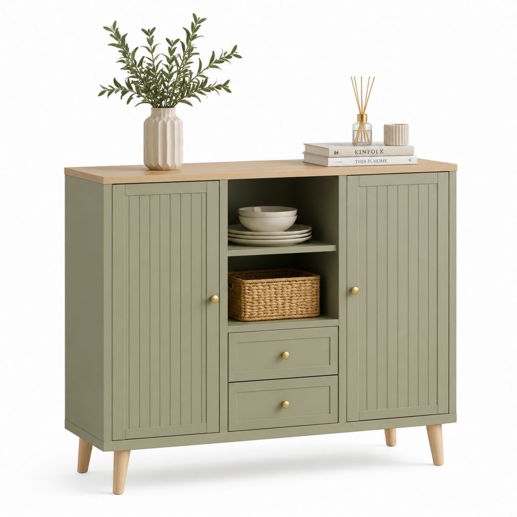 Credenza da sala da pranzo rettangolare verde salvia in MDF 120 x 40 x 90 cm