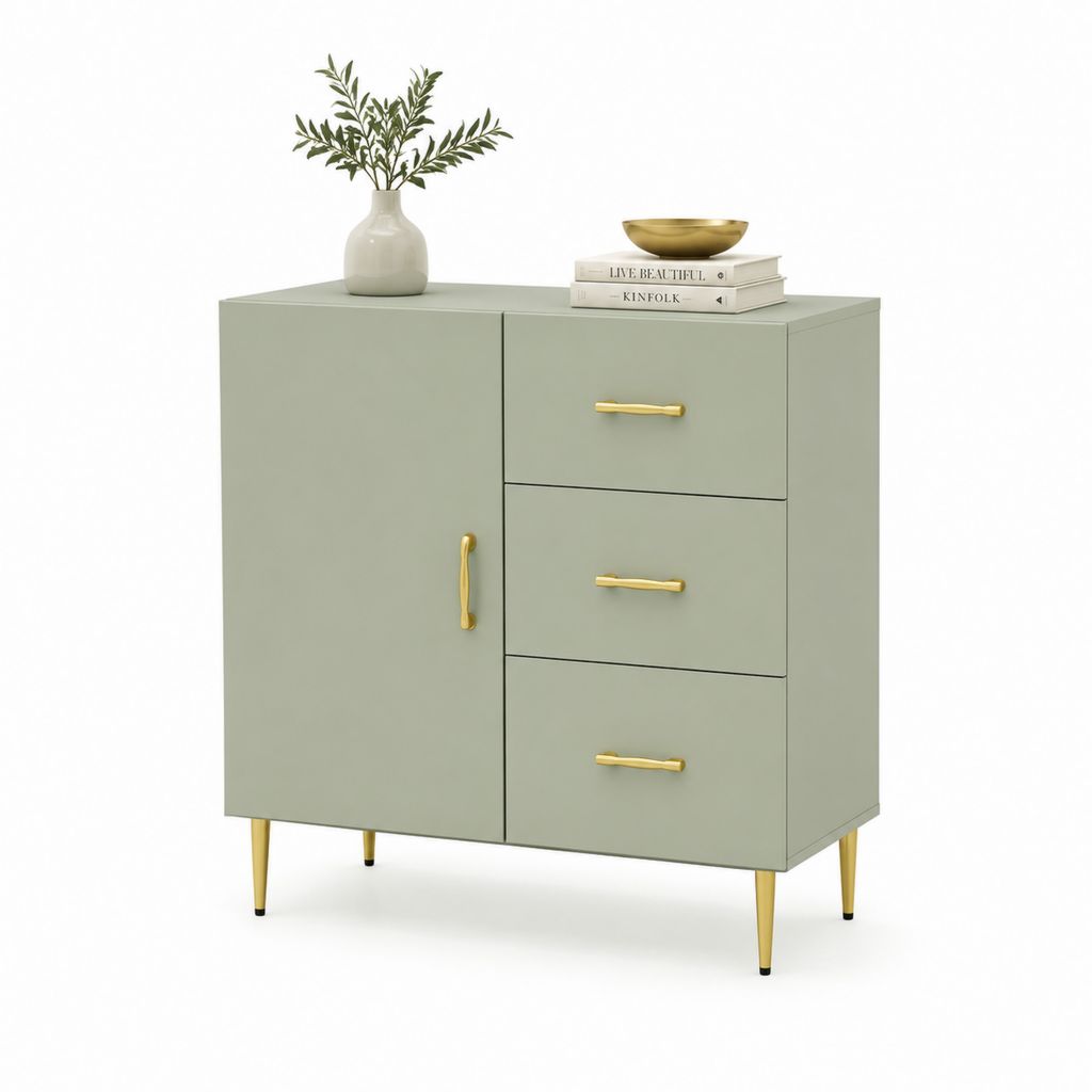 Credenza con anta e 3 cassetti verde salvia in MDF 100 x 40 x 100 cm